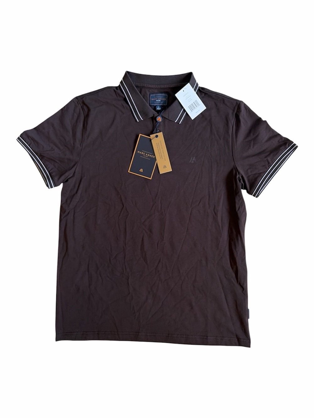 Marc Asher Brown Short-Sleeve Polo with Contrast Stripe Trim